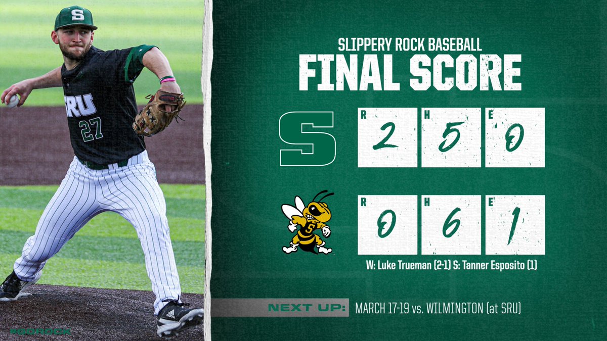 Rock_Athletics's tweet photo. BASE: Rock Wins! Cam Panyko Morris and Noah Ross both had 1 RBI while Luke Trueman posted 9 strikeouts over 7.2 IP before giving way to Tanner Esposito who closed out the 2-0 shutout of West Virginia State. https://t.co/71xtKrIhg8