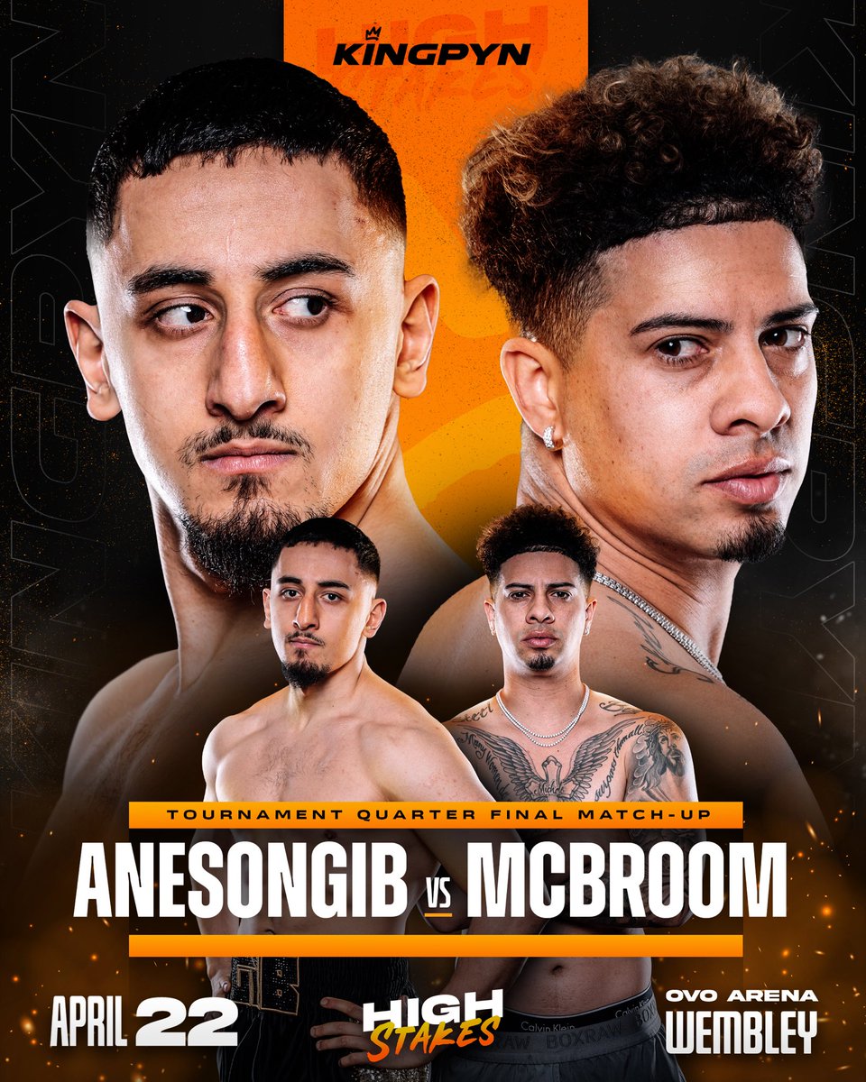 kingpynboxing's tweet photo. THE REMATCH 🔥

@AnEsonGib has just been matched up with @AustinMcbroom live at the Kingpyn Launch Party for the quarter final of the Kingpyn High Stakes Tournament. They will fight at the ovo arena in Wembley, London on the 22nd of April. 

#kingpyn #highstakes https://t.co/i8EpLMUQ48