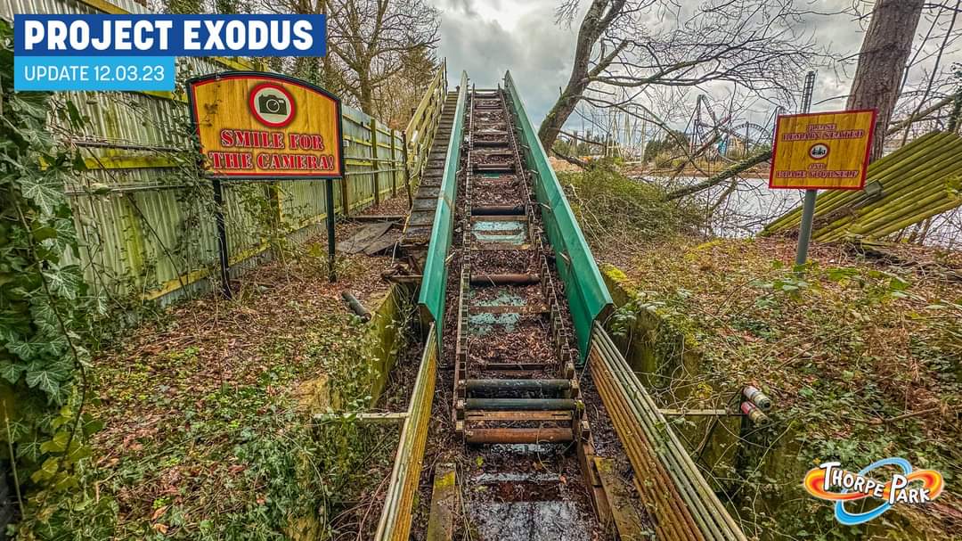 <a href="/THORPEPARK/">Thorpe Park Official</a> have shared another on-site update of Project Exodus, showing that most of the Loggers Leap lift hill has been demolished.