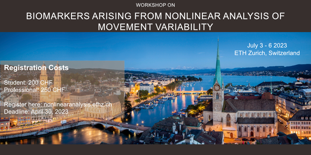 Deepak_K_Ravi's tweet image. Looking to expand your knowledge on movement #variability, #nonlinear analysis, and #biomarkers? Join us @ETH_en from July 3-6, 2023 to learn various nonlinear tools (both established and emerging) for the analysis of #movement data. Register: nonlinearanalysis.ethz.ch
Please RT
