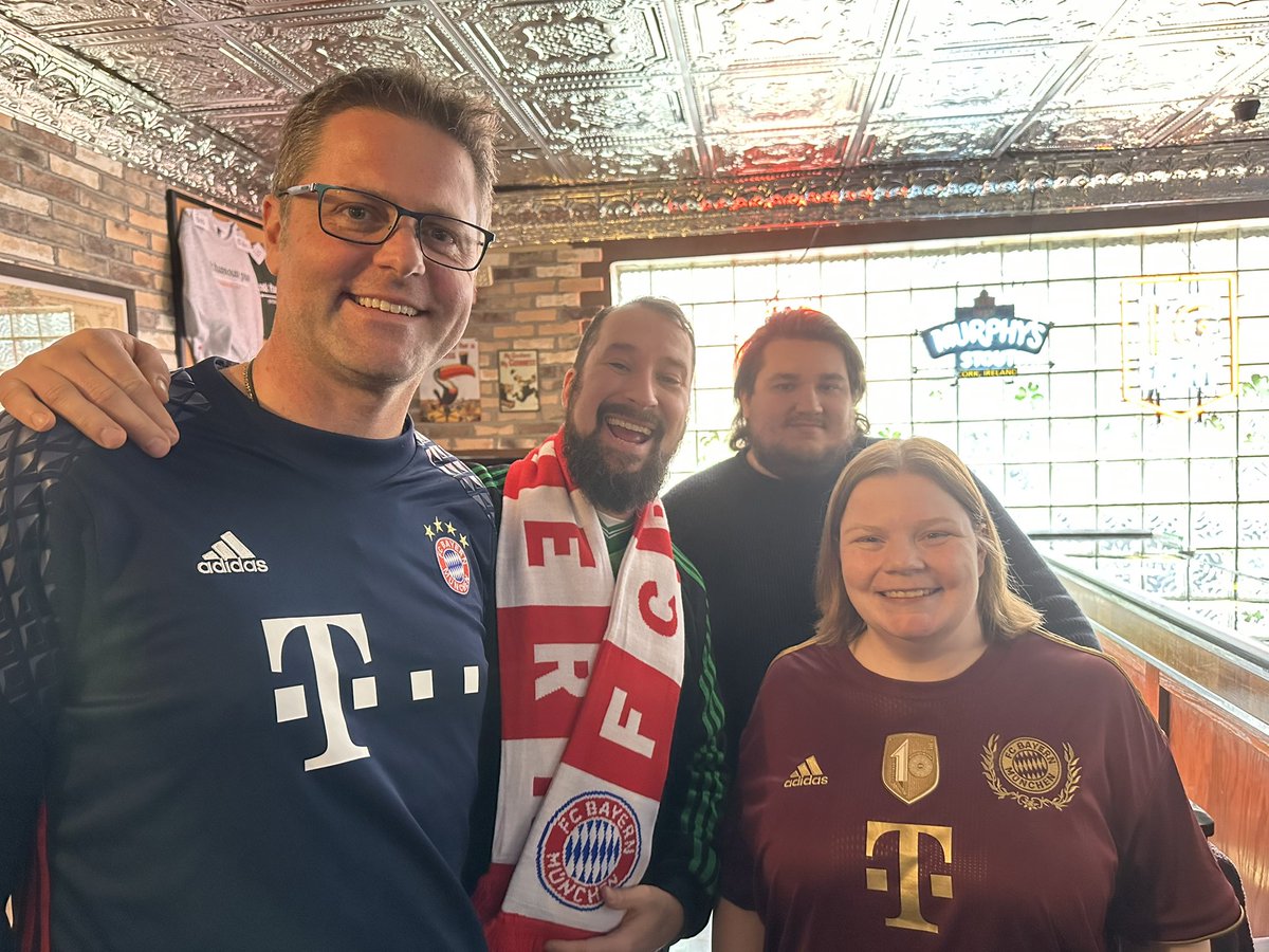 FCBayernPGH's tweet photo. A small, but satisfied Pittsburgh Bayern Supporters Club watched a thrilling 5-3 win that put @FCBayernEN alone atop the Bundesliga!  #MiaSanMia https://t.co/PrYweTr5o4