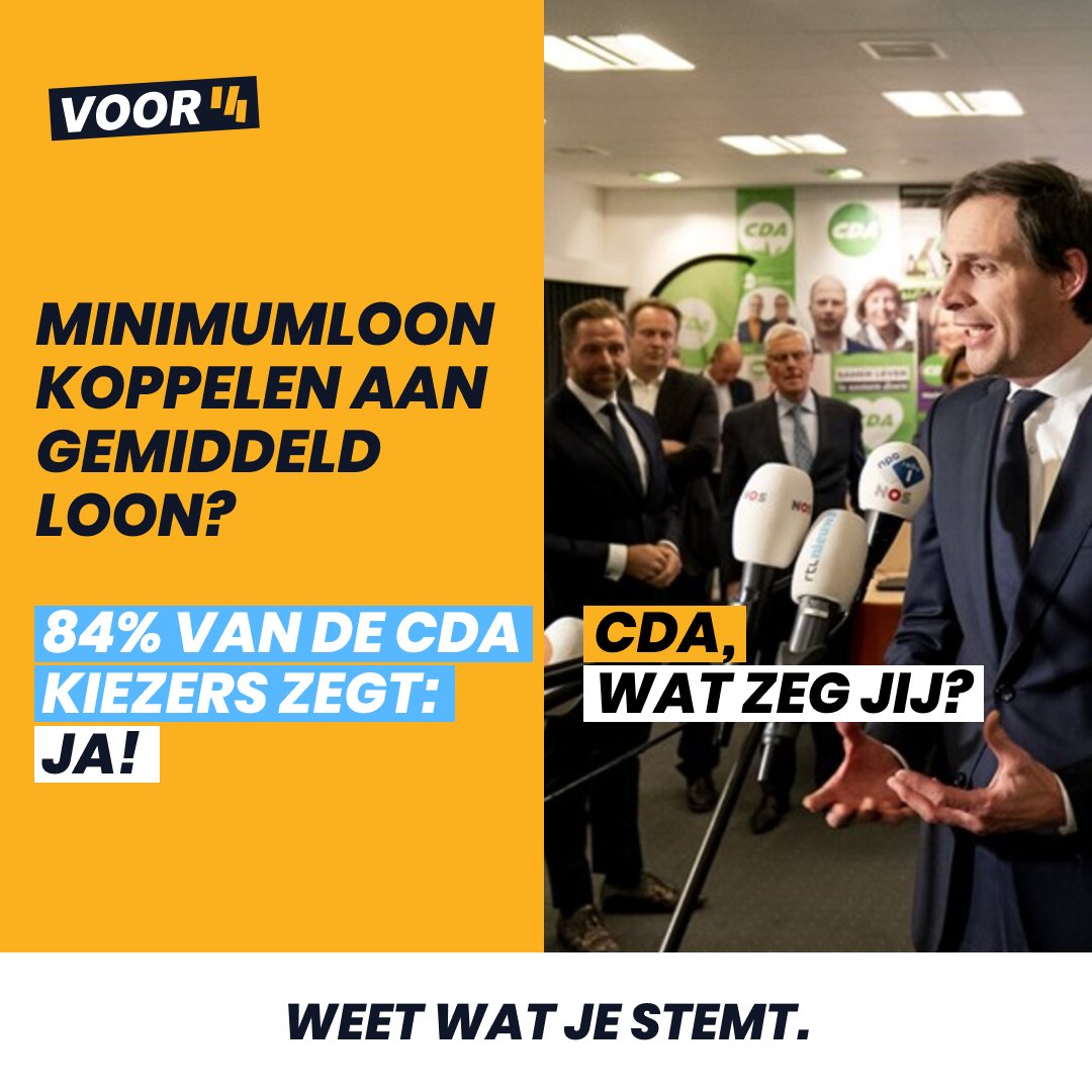 #Voor14 kiest voor een Nederland waar iedereen mag en kan meedoen. Dat begint met een loon waar je van kunt leven in plaats van bezig bent met overleven.

#CDA Kies jij voor minder ik, meer wij? Voor samen?

#weetwatjestemt #verkiezingen15maart