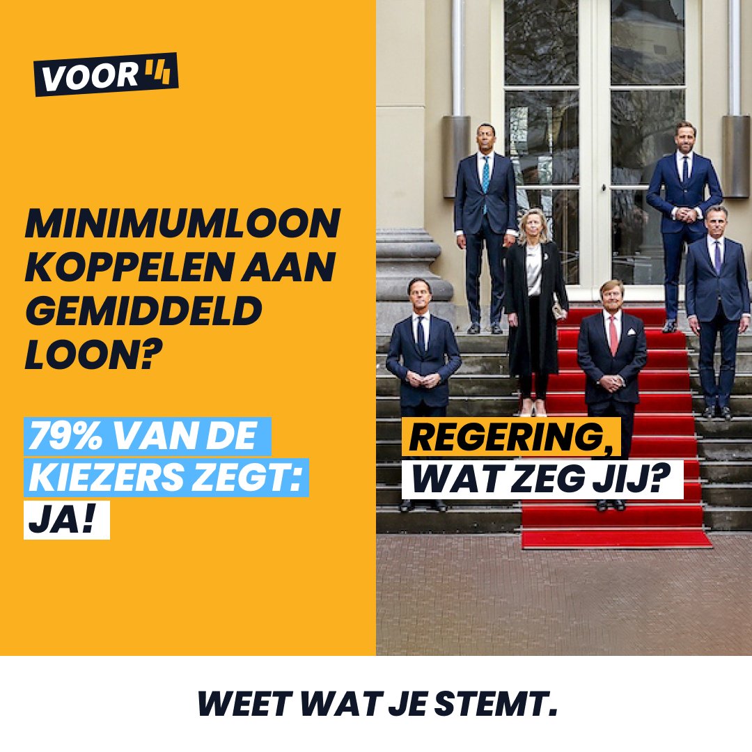 #Voor14 kiest voor een Nederland waar iedereen mag en kan meedoen. Dat begint met een loon waar je van kunt leven in plaats van bezig bent met overleven.

#Regering Stem jij vooruit? Geloof jij ook in minder ik en meer wij?  

#weetwatjestemt #verkiezingen15maart