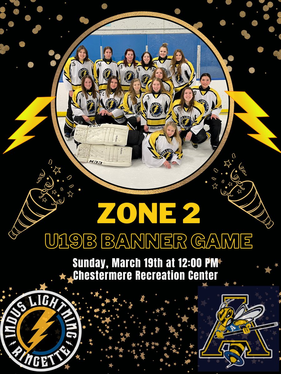 IndusLightning's tweet photo. ⚡️Come Cheer our U19B Indus Lightning Ringette Team as they battle Airdrie Sting for the Zone 2 Banner! ⚡️
This team is comprised of 15-19 yr old athletes and could be the last year for some who are aging out. So come and fill the stands and support these amazing athletes! 🖤💛 https://t.co/J5NnFoTefh