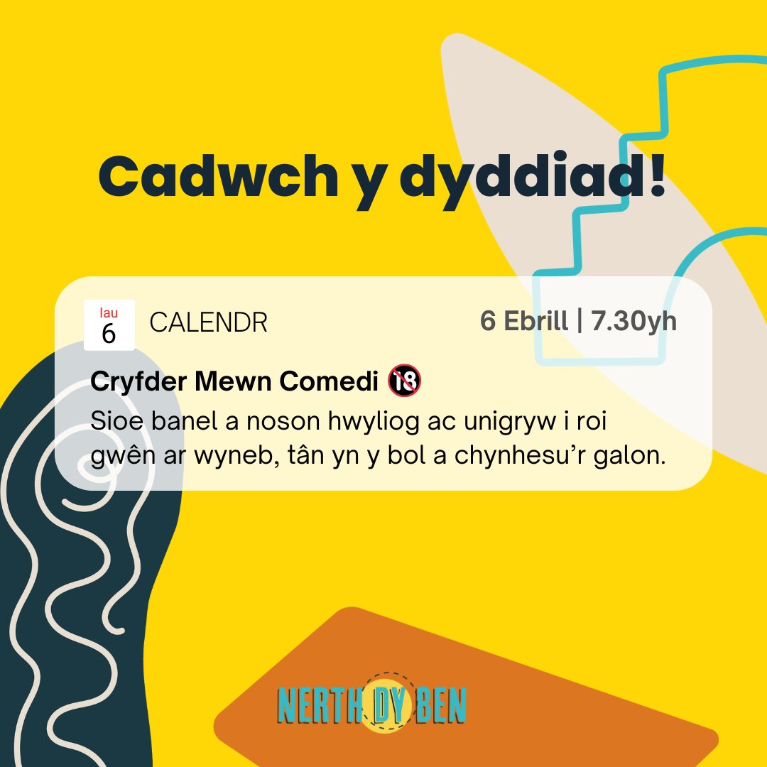 NerthDyBen's tweet photo. Mae 'na griw ohona ni wedi bod wrthi'n gweithio'n ddistaw bach i ddod â noson Gymraeg unigryw i Ddinbych... nodwch y dyddiad!
🤩 Cryfder Mewn Comedi
Sioe banel a noson hwyliog i roi gwên ar wyneb, tân yn y bol a chynhesu'r galon.
🗓 6/04
🕢 7.30yh
Mwy o fanylion i ddod yn fuan! https://t.co/flZKh5uSrQ
