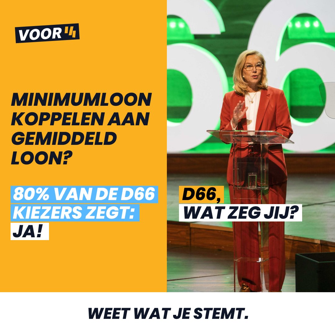 #Voor14 kiest voor een Nederland waar iedereen mag en kan meedoen. Dat begint met een loon waar je van kunt leven in plaats van bezig bent met overleven.

#D66 Stem jij vooruit? Laat jij iedereen vrij en niemand vallen? 

#weetwatjestemt #verkiezingen15maart