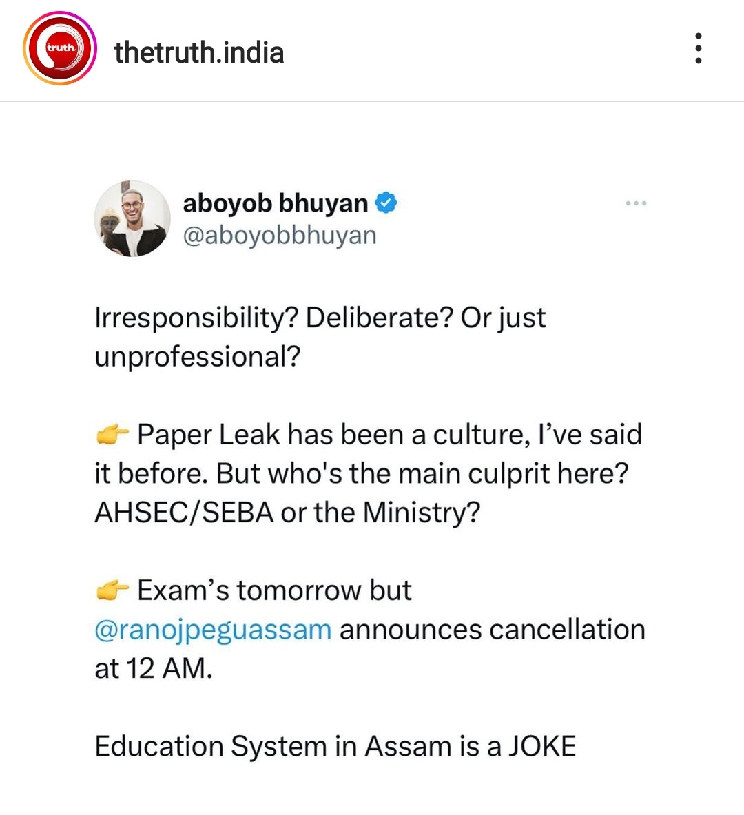 _nehawrites's tweet photo. It's an action of trauma for the students who studied and prepared for their (HSLC) exams for a long time. 
Just not a failure but the end of a poor education system. @himantabiswasarma 
#Assam #hslc What's next? https://t.co/OqAVvMUOUy