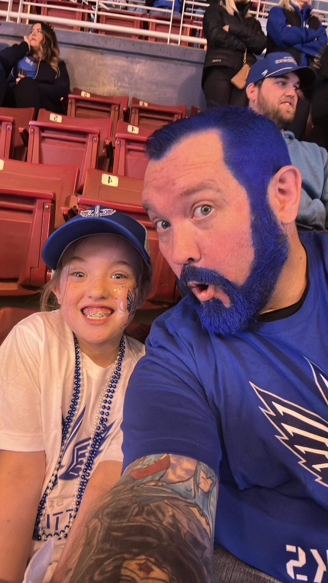 BlueBeardTBL's tweet photo. KA KAW!!!! Let’s get this war started!!! Renegades going down!!! Rocking the @stlbattlehawks blue hair and beard up in 442!!! #BATTLEHAWKGAMEDAY @TheRock #XFL2023 https://t.co/hnUYeRH6vr