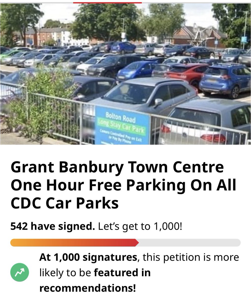 How does an hour’s free parking in Banbury sound? We’d love to find out if it would help readdress the balance to the out of town retail parks and encourage more visitors to the town. If you’d like to sign our petition, here’s the link: chng.it/HftDvVVC #banbury