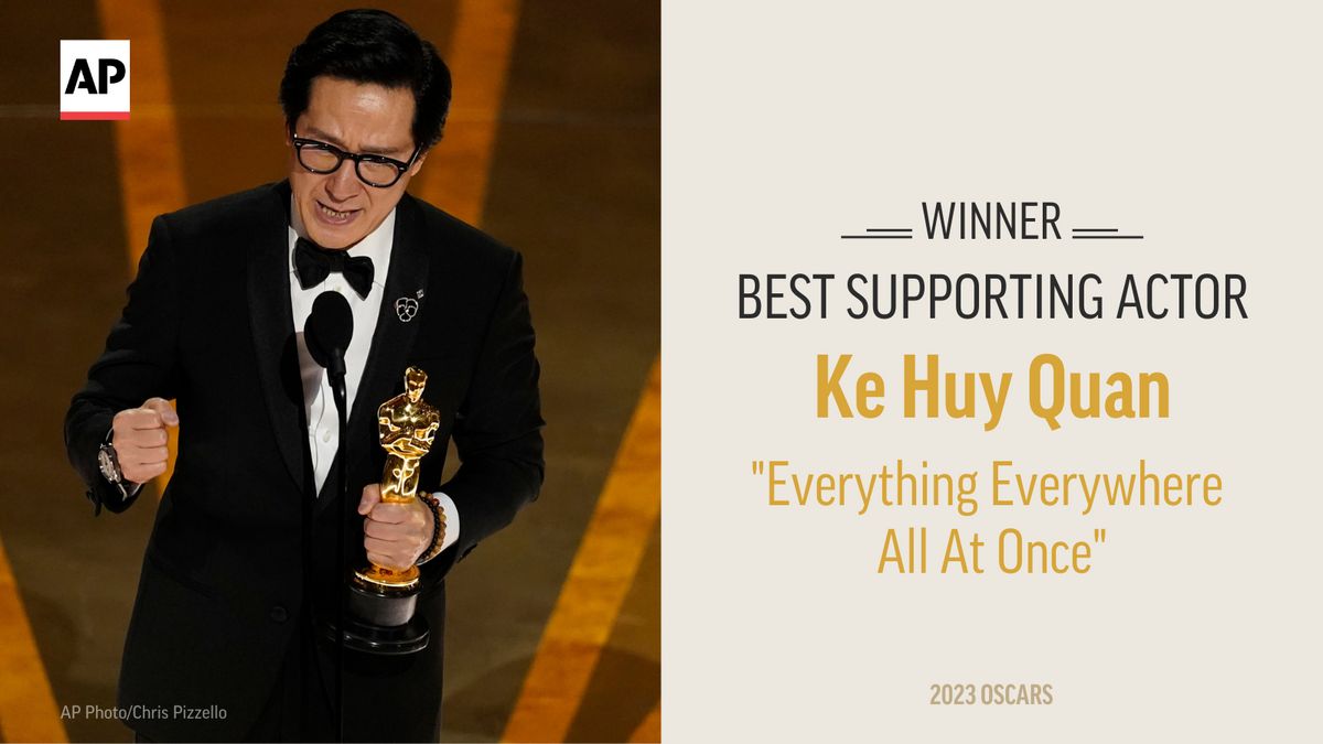 Ke Huy Quan has won the Oscar for best supporting actor for his role in “Everything Everywhere All at Once,” in which he plays three different incarnations of his character. Quan is the second Asian winner ever in the supporting actor category. bit.ly/3JBKHuE