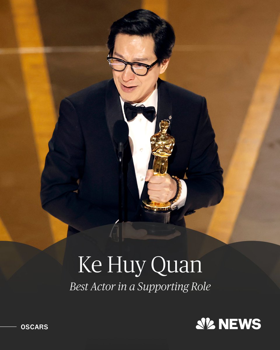NBCAsianAmerica's tweet photo. BREAKING: Ke Huy Quan wins his first Oscar for best actor in a supporting role in 'Everything Everywhere All At Once.' 

Quan, who is Chinese Vietnamese, is the second actor of Asian descent to ever win in his category. https://t.co/QBMdzFHVSJ https://t.co/nnbwxe97RN