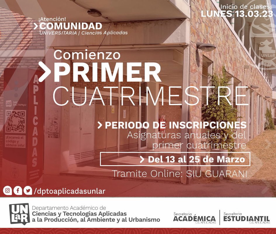 DptoUnlar's tweet photo. 🔺comienzo primer cuatrimestre | CS Aplicadas | 2023

• + Info https://t.co/U4T5pHPPBy

🔺Calendario Académico | 2023
🔺Gestión Aplicadas https://t.co/D0xYDOiPa1