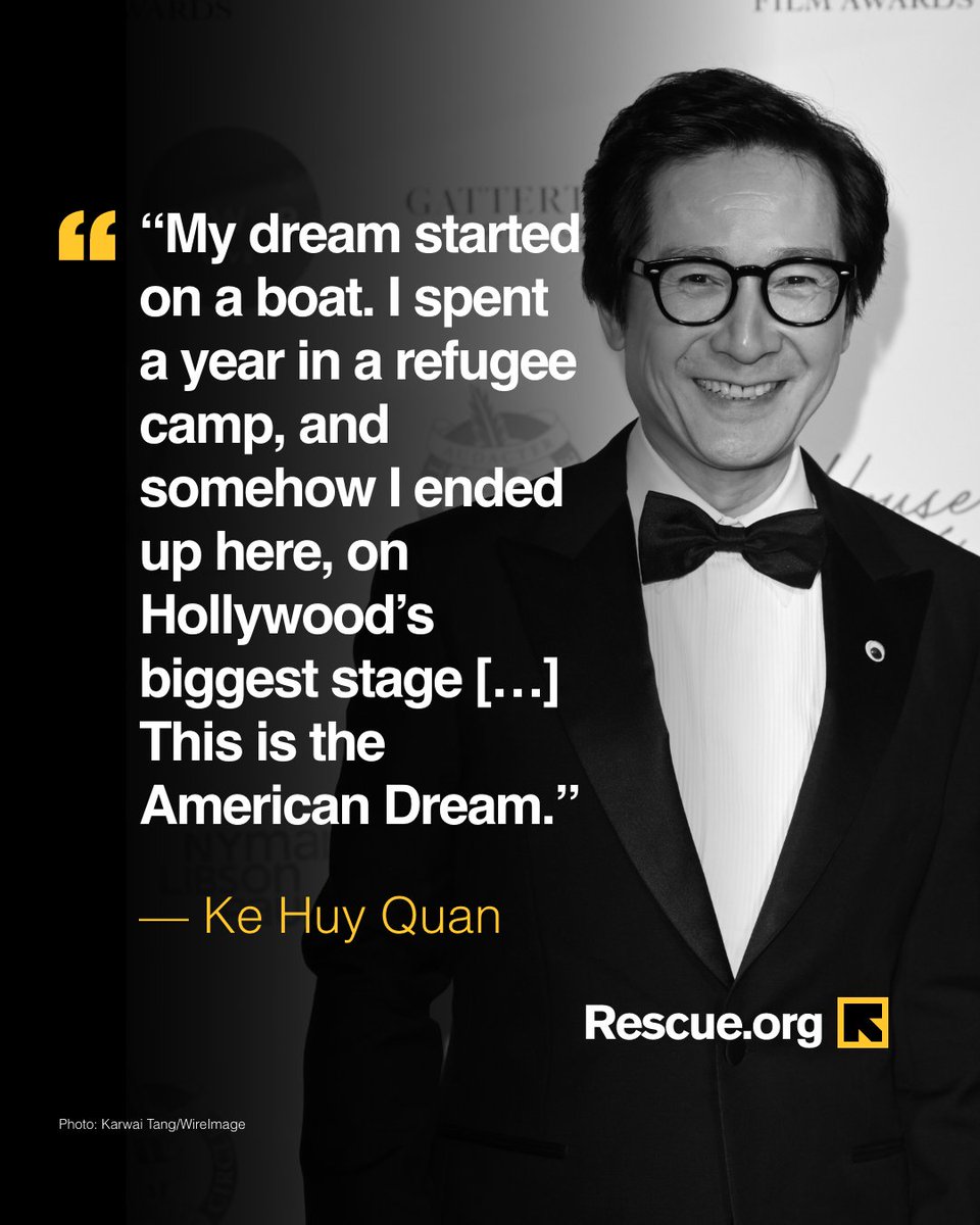 RESCUEorg's tweet photo. From the bottom of our hearts: Congratulations on the Oscar, Ke Huy Quan—and for embodying the dreams of so many. 💛 https://t.co/3ZPKQCDUof