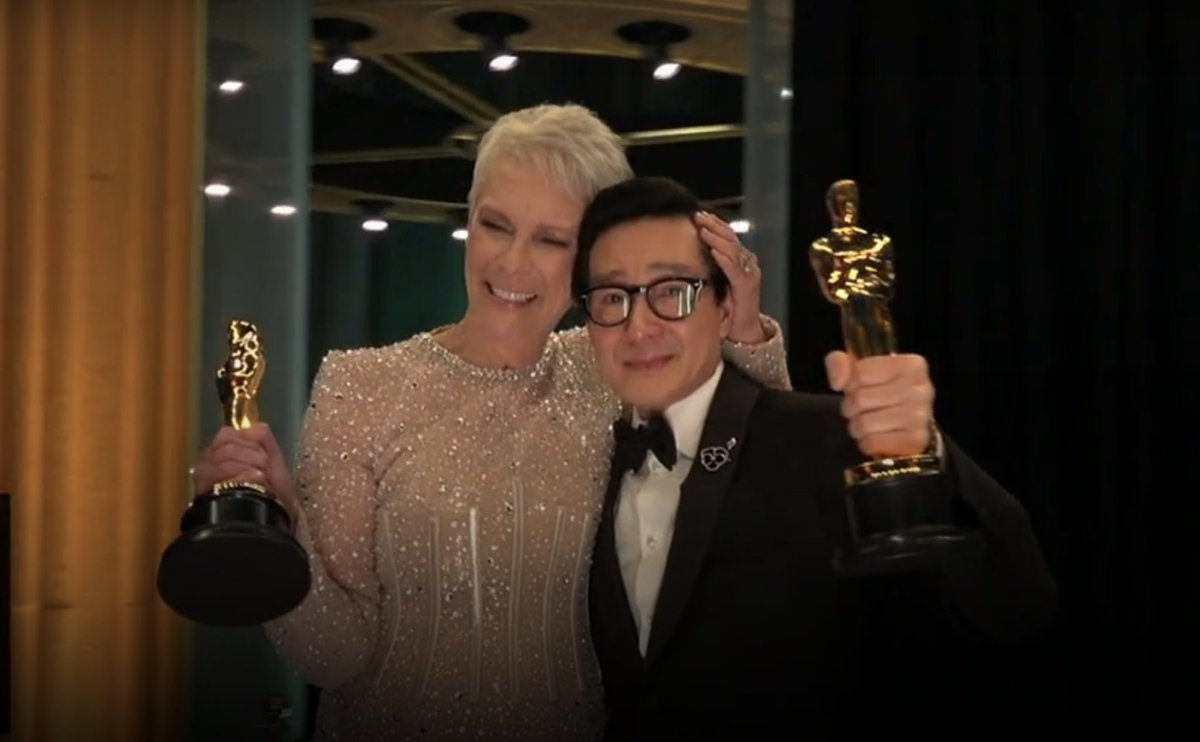 Ke Huy Quan and Jamie Lee Curtis with their Oscars See the full