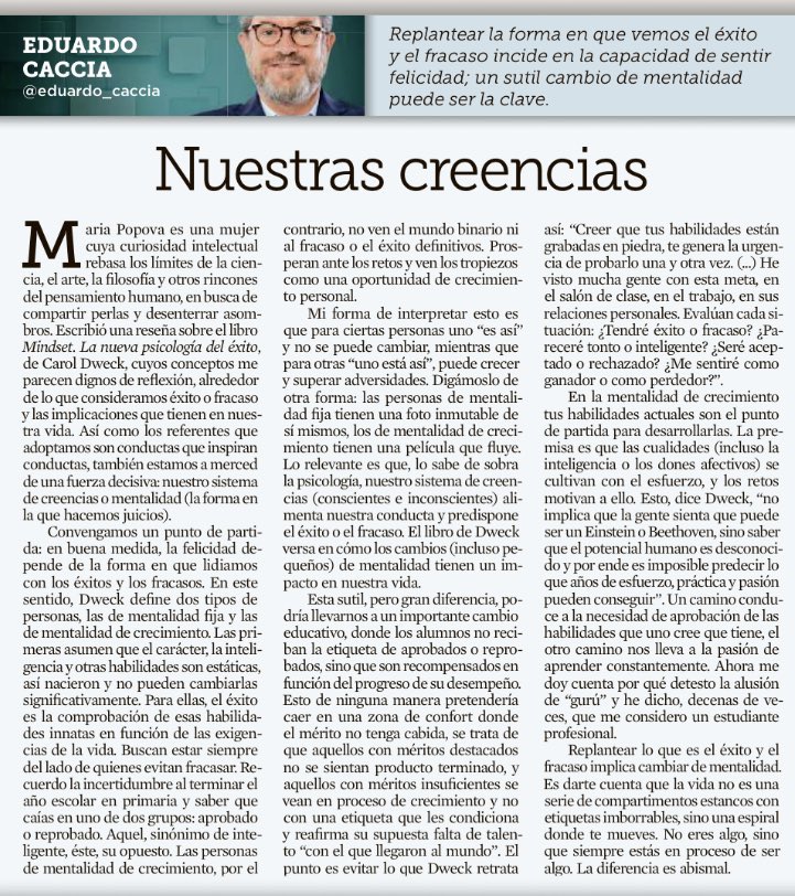 Galicot1J's tweet photo. Nuestras creencias #Imperdible reflexión @eduardo_caccia: “…la vida no es una serie de etiquetas imborrables,sino una espiral donde te mueves,siempre estás en proceso de ser algo..replantear el éxito y el fracaso incide en la capacidad d sentir felicidad..” vía @Reforma https://t.co/uG6zazpHi7