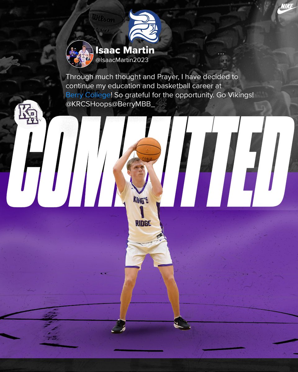 King’s Ridge Men’s Basketball (@krcshoops) on Twitter photo Congrats to our captain and All-Time Leading Scorer <a href="/IsaacMartin2023/">Isaac Martin</a> on his commitment to Berry College! We know you will continue to thrive and be a leader on and off the court <a href="/OntheRadarHoops/">Shun Williams</a> <a href="/KyleSandy355/">Kyle Sandy</a> <a href="/TaiYoungHoops/">Tai Young</a> <a href="/_joshtec/">Josh Tec</a> <a href="/DrKrisWatkins/">Dr. Kris Watkins</a> <a href="/TMarkwith14/">Trent Markwith</a> Congrats to our captain and All-Time Leading Scorer <a href="/IsaacMartin2023/">Isaac Martin</a> on his commitment to Berry College! We know you will continue to thrive and be a leader on and off the court <a href="/OntheRadarHoops/">Shun Williams</a> <a href="/KyleSandy355/">Kyle Sandy</a> <a href="/TaiYoungHoops/">Tai Young</a> <a href="/_joshtec/">Josh Tec</a> <a href="/DrKrisWatkins/">Dr. Kris Watkins</a> <a href="/TMarkwith14/">Trent Markwith</a>