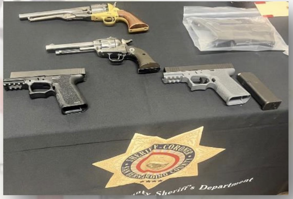 SBCSDebachman's tweet photo. Another busy night for the Deputies @VictorvillePD . Deputy Leon authored a search warrant during #OperationConsequences. Leon and our Gang Enforcement Team recovered these firearms and arrested the possessor. https://t.co/z51PpWJm1m