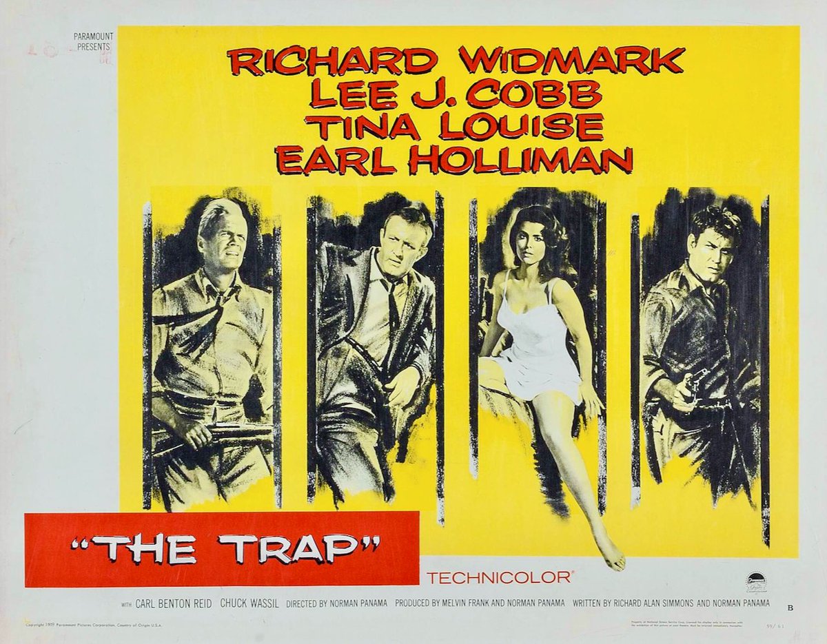 NoirAlleyAtNoon's tweet photo. Thanks for joining #DarknessAtNoon today. 
While #NoirAlley is on hiatus in March, we’ll soldier on with films noir in color. 
Next Sunday (3/19) at noon PT Richard Widmark is in THE TRAP (1959). 
You don’t want to miss it. https://t.co/ft1GKgiPzY