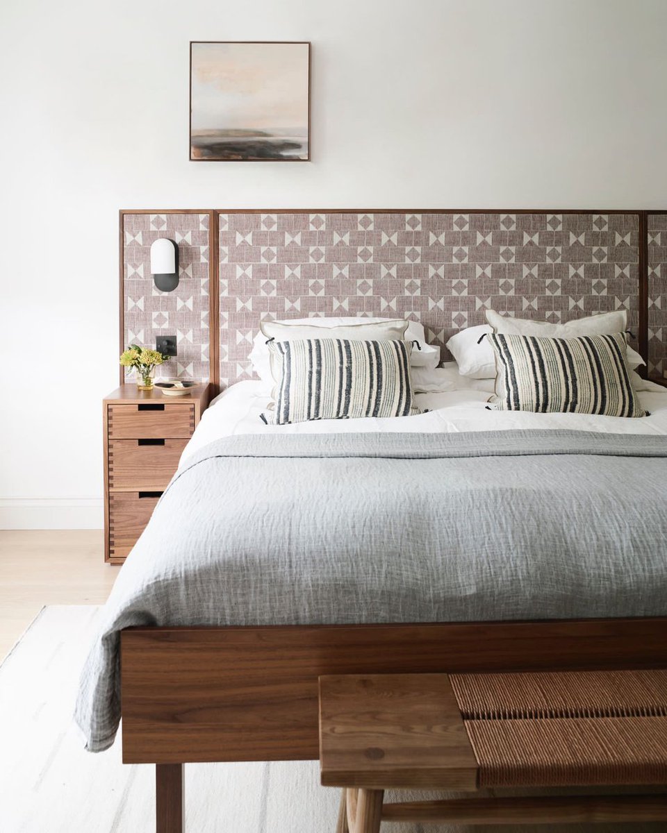 Get serious about your sleep...

One-of-a-kind bed, fully bespoke,  designed by us and made by @creativedge_furniture. We integrated the bedside drawers into the design of the bed and used fabric from <a href="/fermoie/">Fermoie</a> to create a bed with Soho House Vibes.