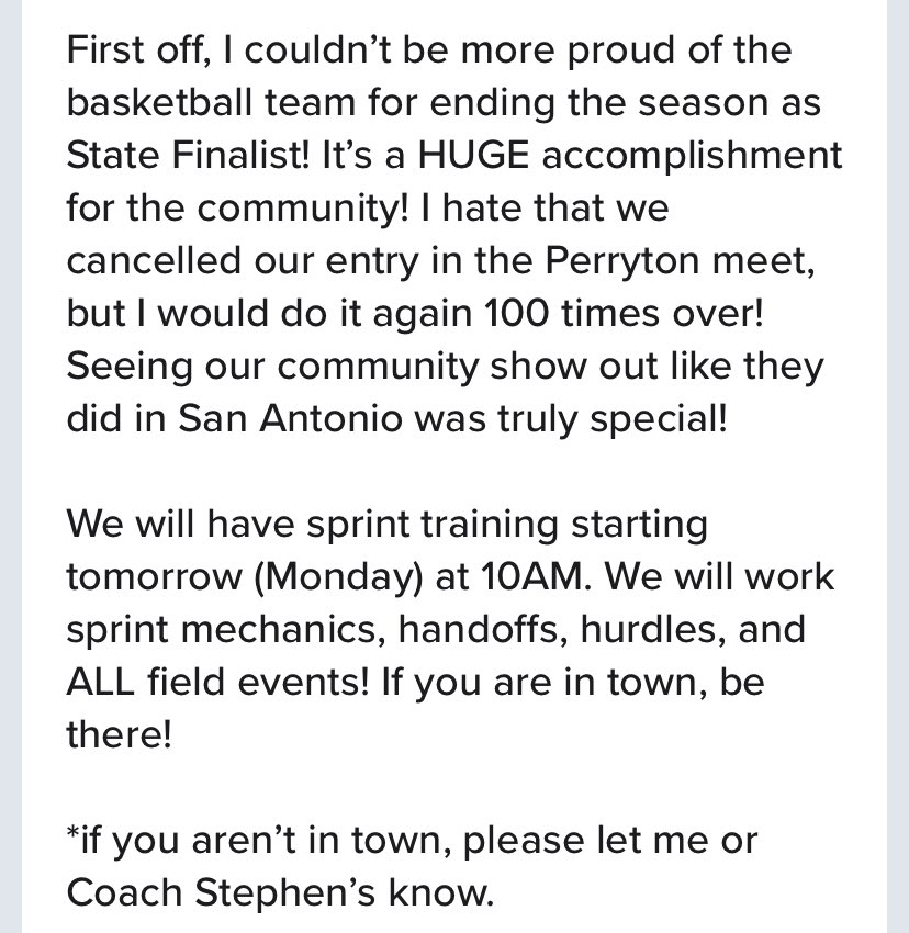 coachcmarquez's tweet photo. Sprint training tomorrow at 10AM. Can’t wait to see y’all! https://t.co/KWpspMBVqu