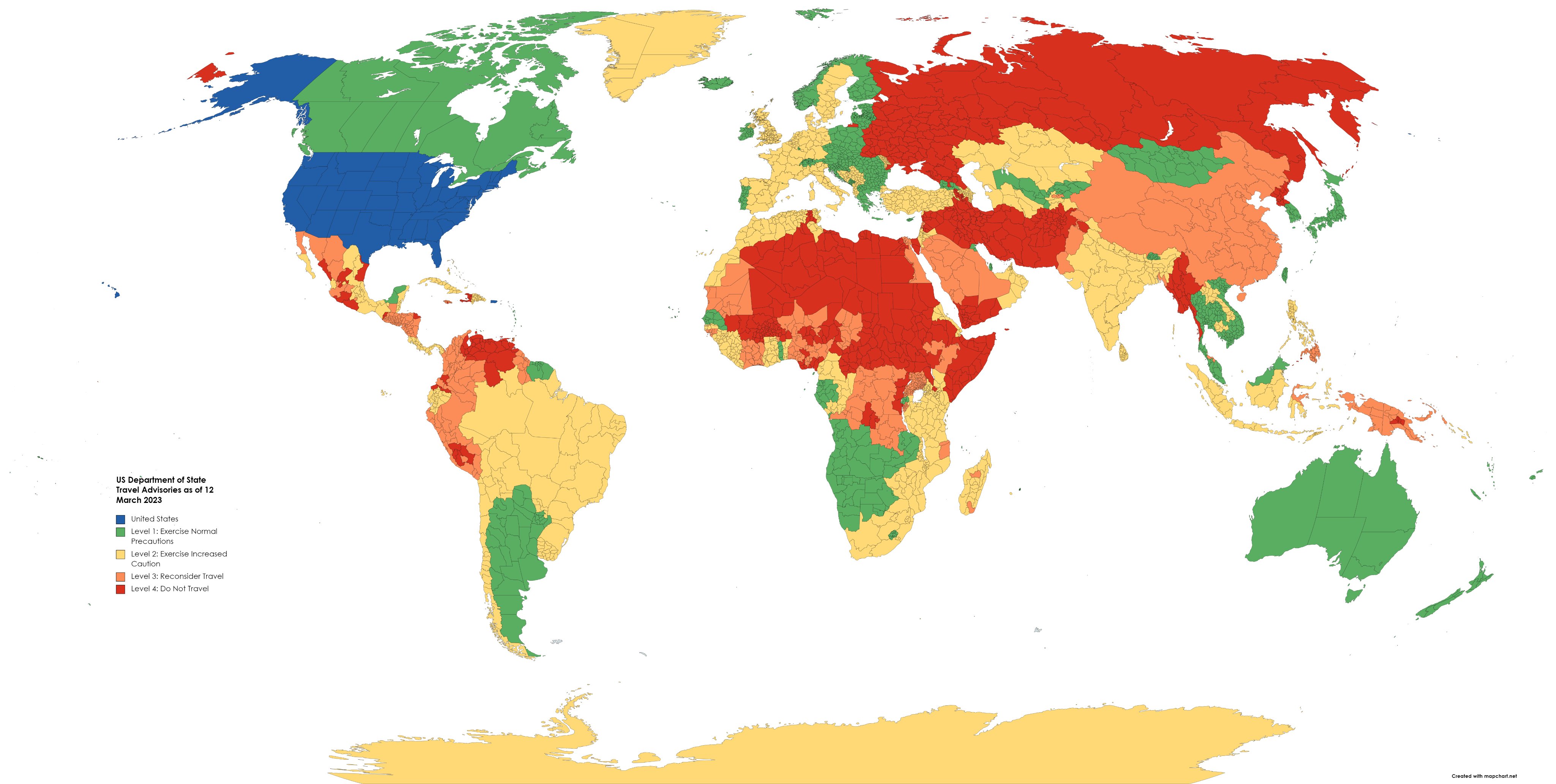 OnlMaps on Twitter "US travel advisory levels w/ subdivisions Red