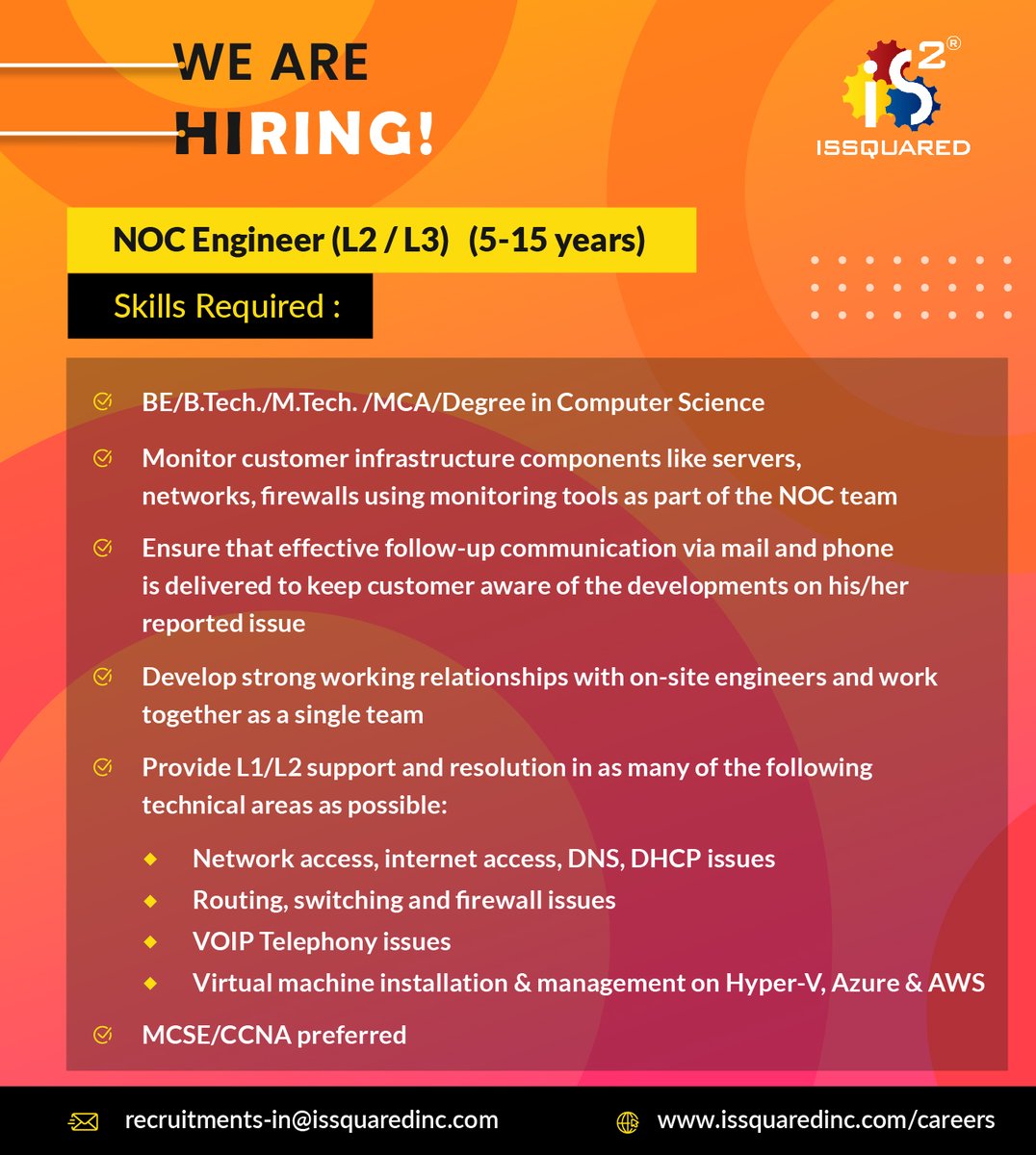 IssquaredInc's tweet photo. ISSQUARD is looking for a #NOC #Engineer who is a strategic thinker, collaborates and operates independently, works across various #teams, and is task and deadline-driven to join our #IT Support/NOC team. 

Apply Now: https://t.co/yo8IRLVR2m 

#ITJobs #Hiring #ITSupport #jobs https://t.co/j9tPW1ifzk