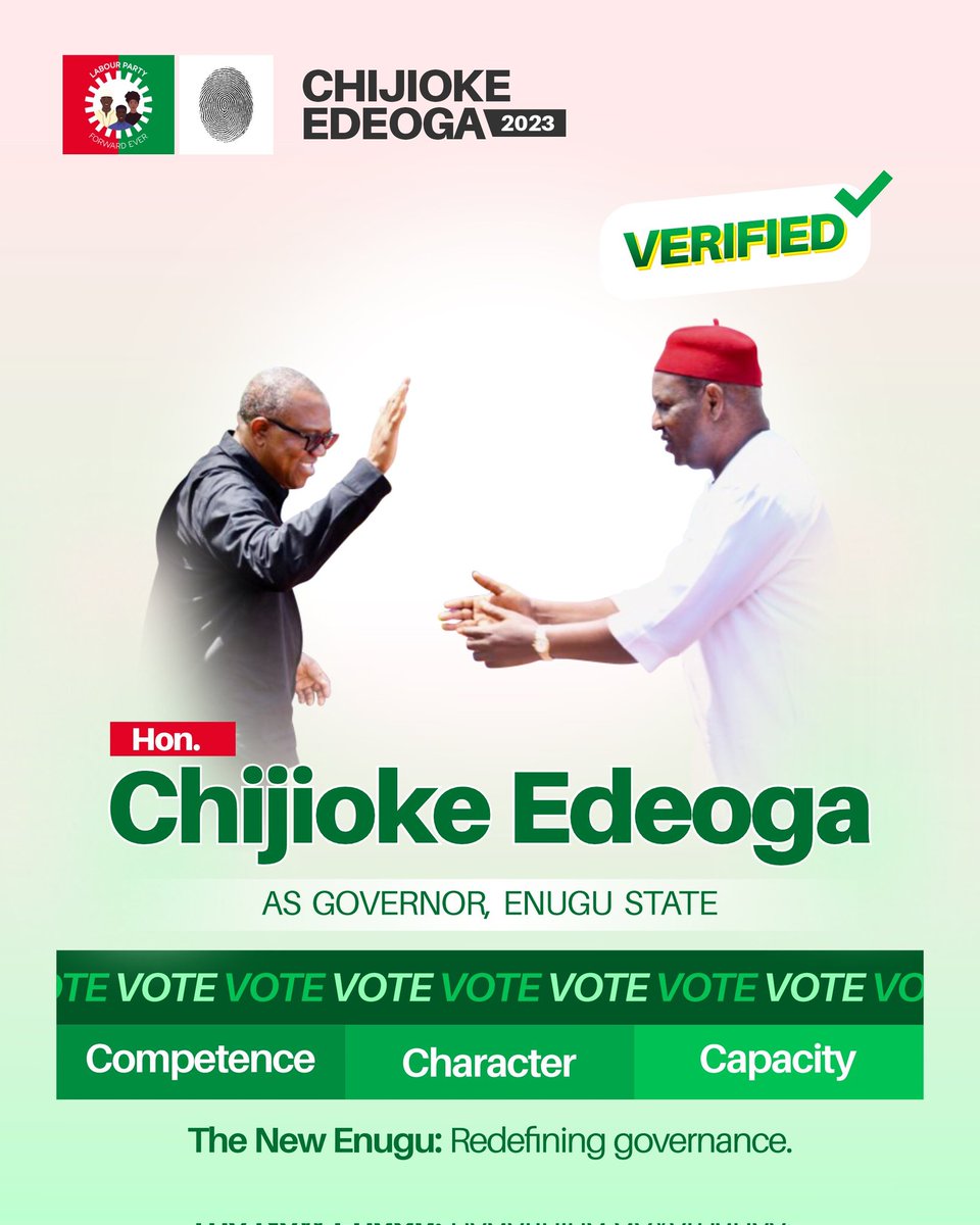 OnyiJS's tweet image. As 2 Servant Leaders, @PeterObi will build the New Nigeria of our dreams, while @chijioke_edeoga will restore the crown of Enugu State as the true Pride of the South East.

@CCSoludo hope u are enjoying ur 1 term? Enjoy o, because @valentineozigbo is coming.

#LPTop2Bottom.