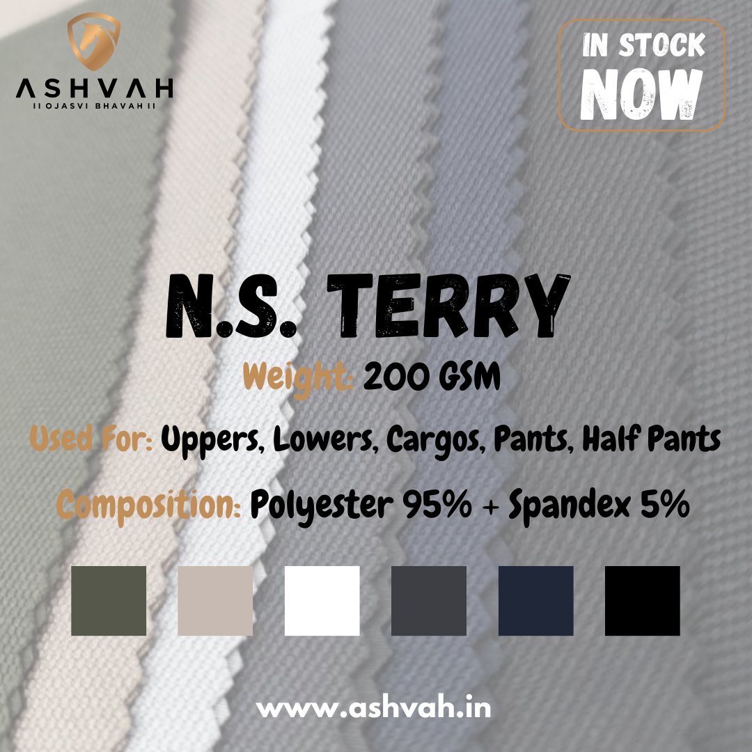 AshvahF's tweet photo. N.S. Terry Fabric
Weight-200 GSM
Buy N.S. Terry For Uppers, Lowers, Cargos, Pants & Half Pants By Ashvah. Best in quality, Available In Multiple Colors.
#Ashvah #AshvahHouseOfFabrics #NSTerry #NSTerryfabric #Fabrics #lowersfabrics #Uppers #cargos #sportswearfabric #pants https://t.co/OEXNTMeC86