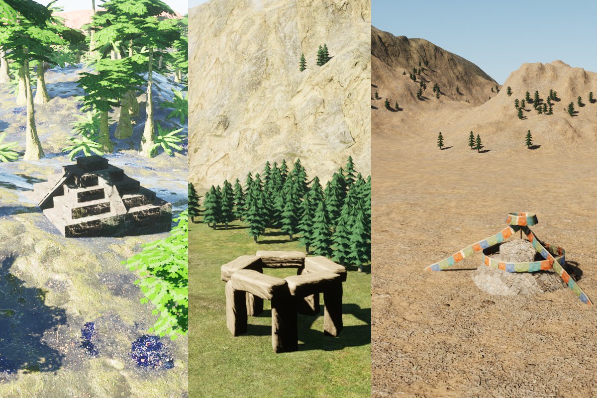 NikousStudio's tweet image. These are the three monuments you can build in Ascendant Dawn. Each tribe can build one and it gives various benefits.

#indiedev #devbubble #indiegame #gamedev