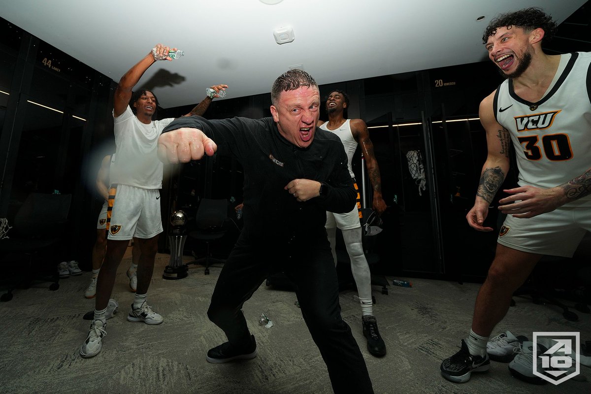 Is there anyone more HYPE than Coach Rhoades right now!? #A10CHAMPS | @VCU_Hoops