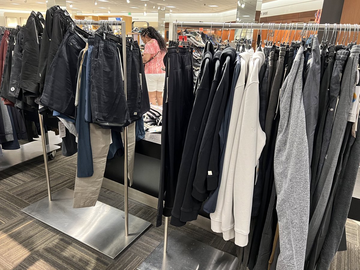 NeilRetail's tweet photo. Lovely Vuori store - first three pictures. Compare this to a recent shot of Vuori in Nordstrom - final picture. Where would you rather buy product from?  Department stores are their own worst enemy! https://t.co/KTszrmd52C
