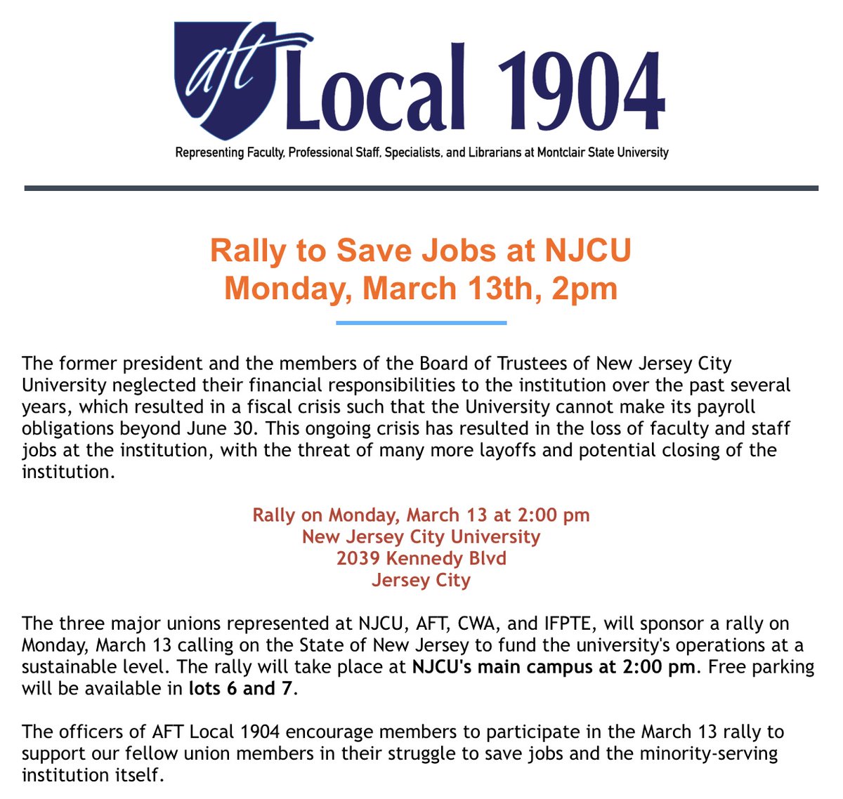 I'm 1,000 miles away right now, but if I were home I'd be at this rally on Monday. The NJ state system of higher ed is collapsing, and too few people (even in the academic labor movement) seem to be aware of it. NJCU will probably close without a bailout. Too bad it's not SVB.