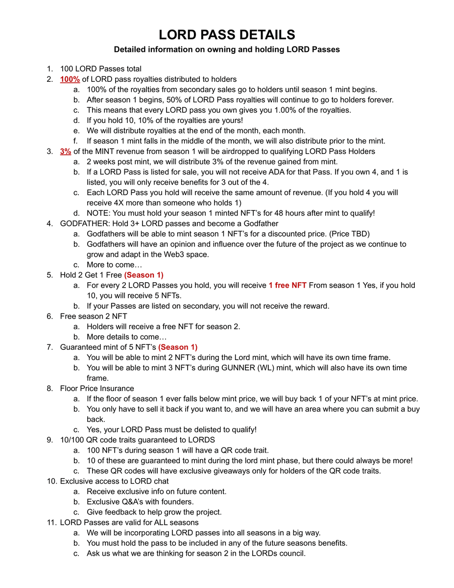 maskd_cnft's tweet photo. 🚨Big Updates!🚨

- We have cut the supply of LORD Passes to 100
- Godfather role
- Free NFTS
- More

See more details and all of the holder benefits in our new details sheet! 

Download in DC
https://t.co/E0nfzsh6bQ

#CNFT #CNFTCommunity #NFT #NFTs #Cardano #CardanoNFTs #CNFTs https://t.co/8r3RAPl8t4