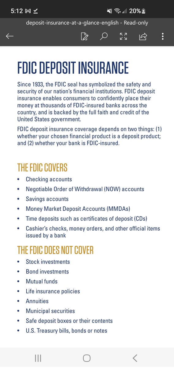 ItsAirplaneJane's tweet photo. What the #FDIC #insures and what is not covered
#checking
#NOWaccounts
#savings
#MoneyMarket
#CDs
And
#Cashierscheck
#moneyorder https://t.co/FjeihPpCH9