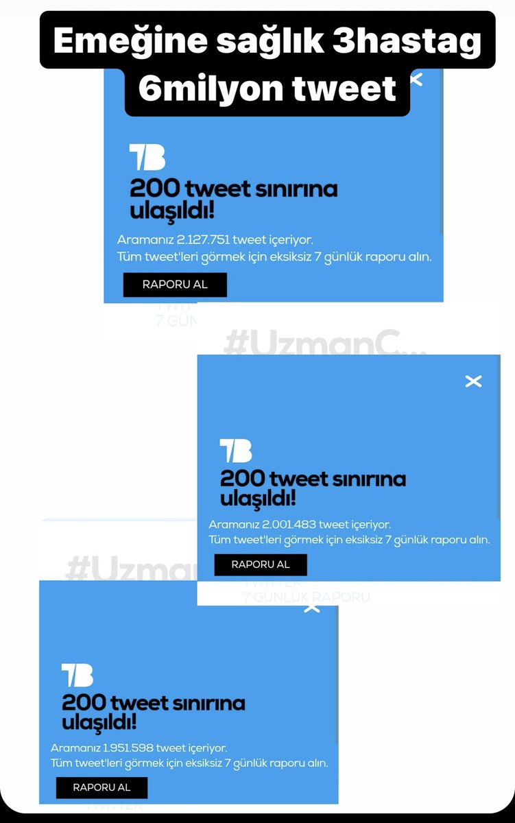 3 Tag herbiri 2 Milyon tweet
Elinize emeğinize sağlık
Mağduriyetler giderilene kadar haykıracağız

#UzmanÇavuşlarTorbaYasaya
#UzmanÇavuşlarMilletinGönlünde
#UzmanÇavuşlarDevletinEmrinde