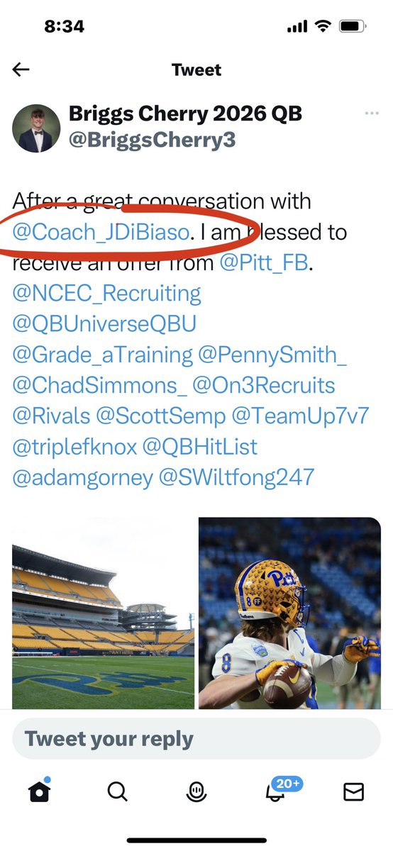 QBHitList's tweet photo. In the past 24 hrs three of our @QBHitList QB’s have received offers from @Pitt_FB
👀Follower of @QBHitList
@Pitt_FB Assistant QB Coach…Jonathan DiBiaso
🤔Hmmm….coincidence???
#GetOffered
#GetPremium
https://t.co/2Pxbqp5OYn https://t.co/mIAmMwVw3l