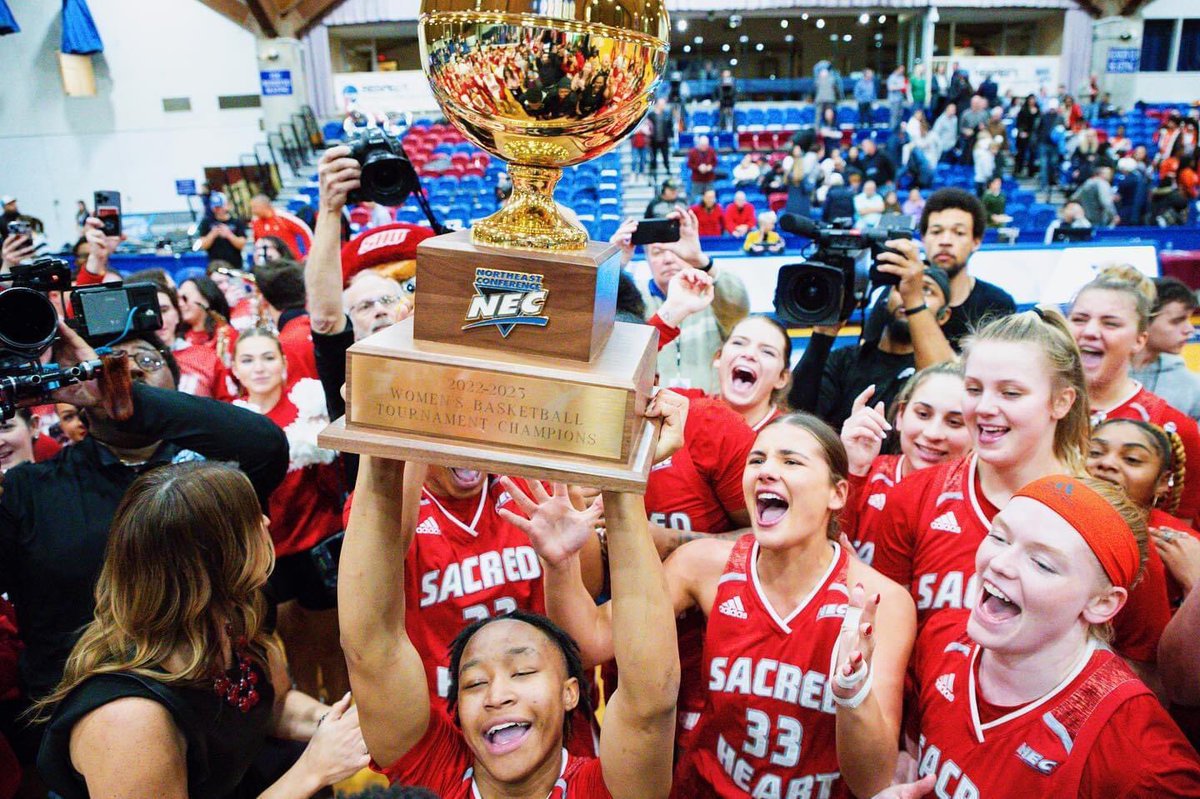 sacredheartuniv's tweet photo. CongratSHUlations to @sacredheartwbb! You are the 2023 #NECWBB Champions! 🏆🏀💍 

#WeAreSHU #NoExcuses https://t.co/hWbNDWobeT