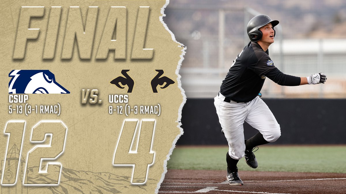 UCCSBaseball's tweet photo. FINAL | UCCS 4️⃣, CSUP 1️⃣2️⃣
⚾ Sehr: 2-for-5, 2 Runs
⚾ Madison: 2-for-4, Double
⚾ Wigington: 2-for-5
⚾ Hella: 1-for-4, Run, 2 RBI, Home Run
⚾ Sipila: 5.2 IP, 4 ER, 11 Hits, 4 Ks
📅: UCCS will head to MSU Denver March 17-19.
#GoMountainLions #RMACbase https://t.co/uJPeiFJcoQ