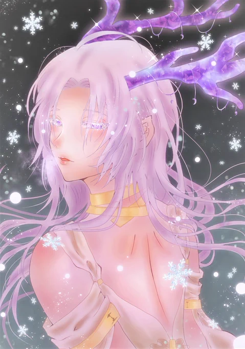 #イラスト #illustration #角  #創作宝石の角の雪の精霊通った道に雪を降らすよ寒そうな格好ですね 