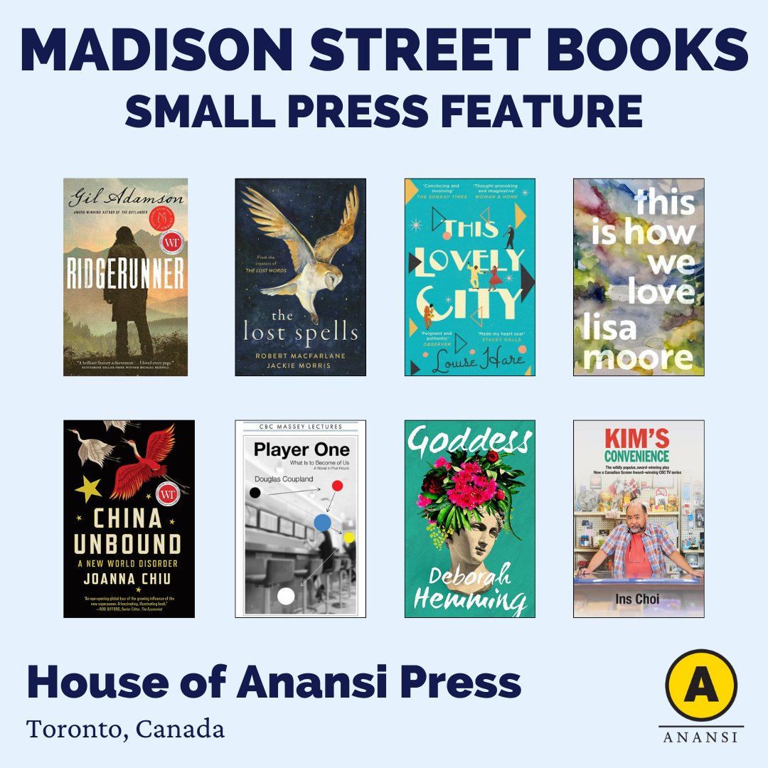 Our last small press this round is <a href="/HouseofAnansi/">House of Anansi Press</a>! Anansi is Canada’s leading indie publisher. Their books reflect the changing nature of the country and world. They publish poetry, fiction, nonfiction, drama, writers in translation, lifestyle, and authors from around the world.