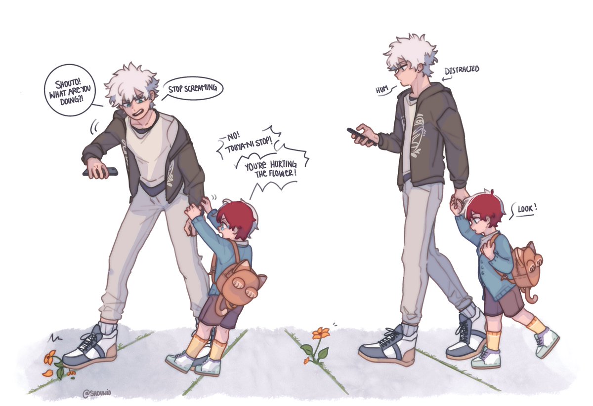 shouwio's tweet photo. Shouto cares for flowers, Touya is just confused. https://t.co/GBys8oFFxp
