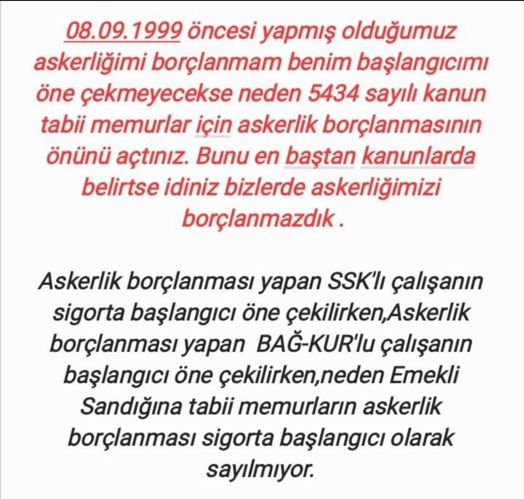 tuarmysniper's tweet photo. #ugurdundarsozcu #degirmencirfan #Ahmet_Davutoglu #korayaydintr #erenerdemnet #siring SSK lı Askerlik borçlanması yaparak sigorta başlangıcını borçlandığı gün kadar geri çekebiliyor ve EYT li olabiliyorken aynı şartlardaki MEMUR bu haktan faydalanamıyor https://t.co/1c3dOk5RAo