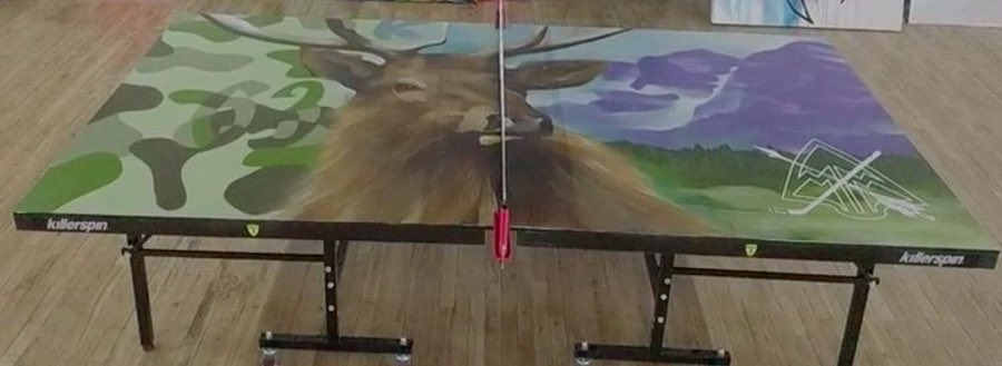 Bid on this ping pong table designed and signed by me and painted by @vizsla_bacon. Proceeds support cancer research. bit.ly/3diOf1f <a href="/NHL/">NHL</a> <a href="/mooredom/">Dominic Moore</a> #UNVEILEDXSMASHFEST