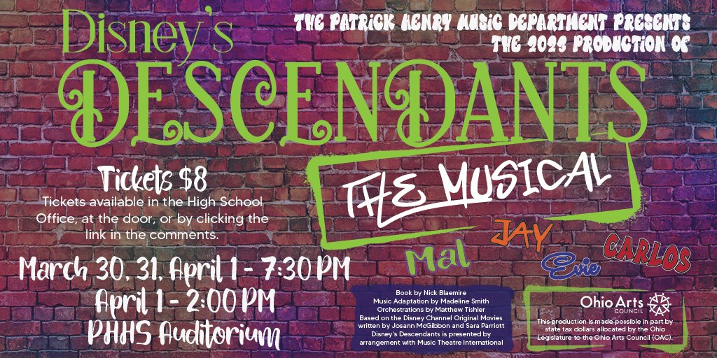 AllisonGerken's tweet image. You do NOT want to miss our upcoming production of Disney's Descendants The Musical! #phstrong @PHPatriotMusic