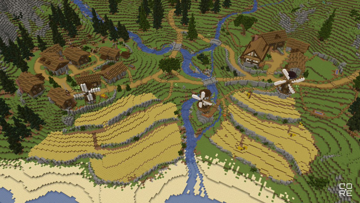 Rivers, paths and farms in #Minecraft