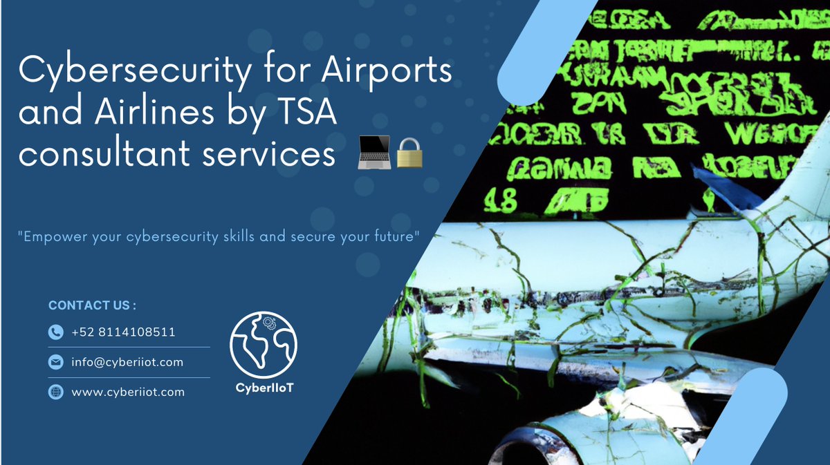 CyberIIoT (@cyberiiot) on Twitter photo TSA Unveils New Cybersecurity Rules for Airports and Airlines!!!
CyberIIoT, LLC. help you to Protect your critical cyber systems from potential cyber threats.
Contract our services by email at : info@cyberiiot.com
#CyberSecurity #RiskManagement #ITSecurity #NetworkSecurity TSA Unveils New Cybersecurity Rules for Airports and Airlines!!!
CyberIIoT, LLC. help you to Protect your critical cyber systems from potential cyber threats.
Contract our services by email at : info@cyberiiot.com
#CyberSecurity #RiskManagement #ITSecurity #NetworkSecurity