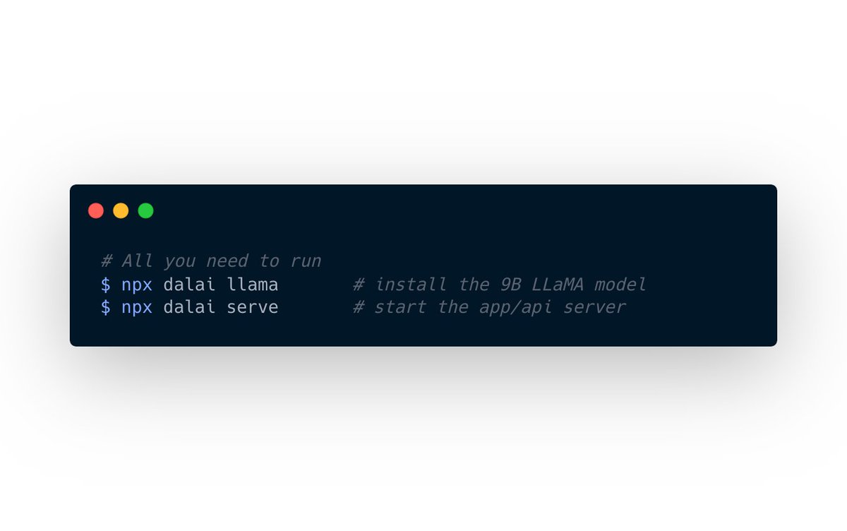 cocktailpeanut's tweet photo. Introducing Dalai, a super simple way to run LLaMA AI on your computer. 

No need to bother building cpp files, cloning github, and downloading files and stuff. Everything is automated.  

All you need is: "npx dalai llama"

Website: https://t.co/lm6Kx7Rcn0 https://t.co/DjO8QQxme0