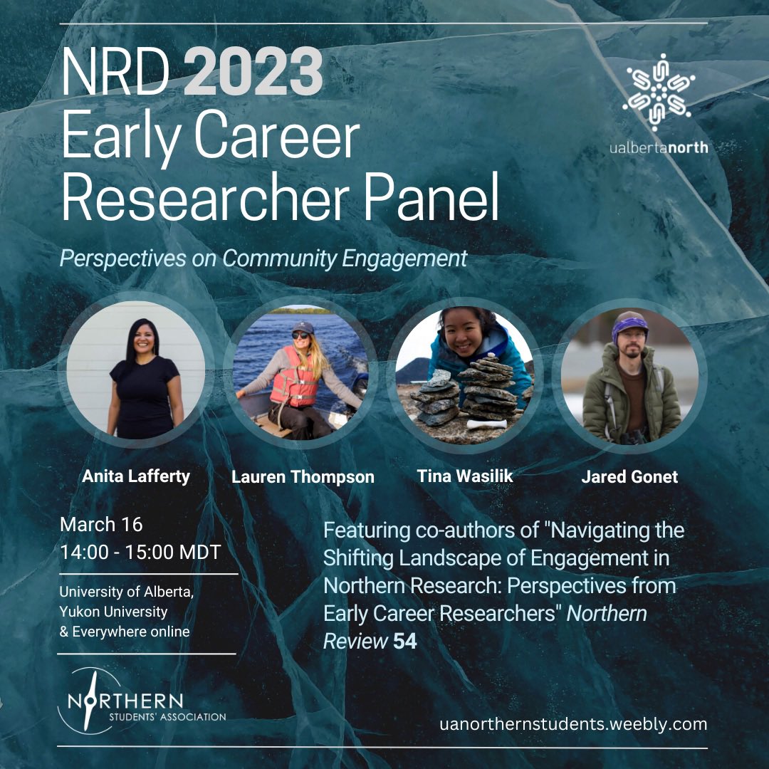 Only 3 days until Northern Research Days 2023!

Join us March 16 14:00 MDT for our Early Career Research Panel!

💻 Register now!
🔗 uanorthernstudents.weebly.com/nrd-2023.html