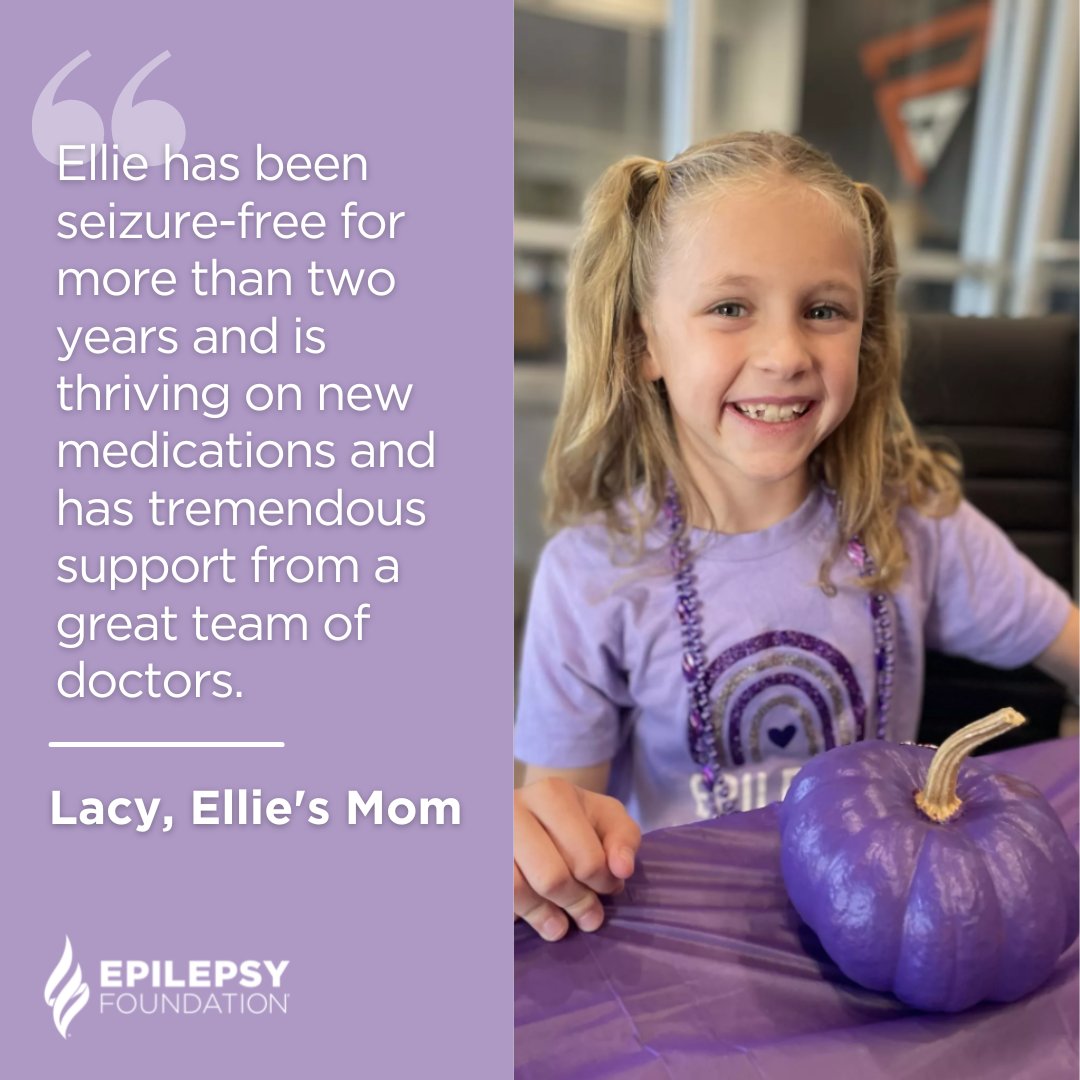 EpilepsyFdn's tweet photo. "Ellie was diagnosed with epilepsy at the age of four. It was a difficult time for us. We are now committed to helping raise awareness. We love wearing purple and have hosted several Purple Pumpkin parties with friends and family." Read more stories: https://t.co/350gJU8Emd https://t.co/Ya1RvVNaYe