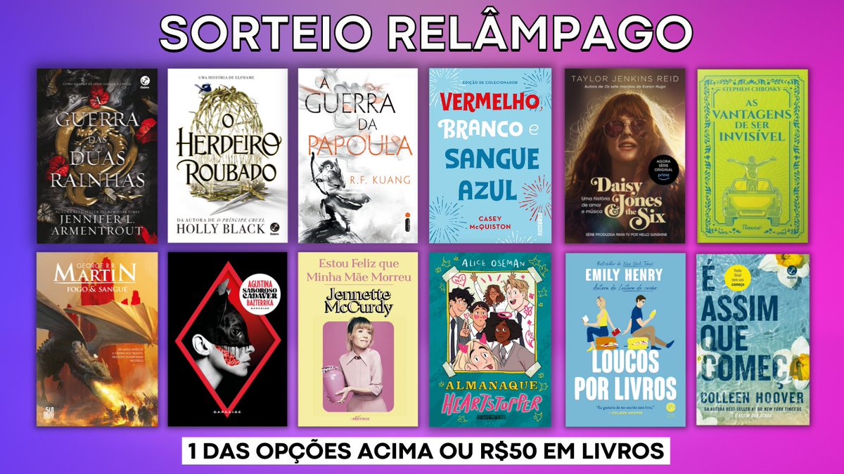 promohunters_'s tweet photo. 🚨 SORTEIO RELÂMPAGO 🚨  

🏆 Prêmio: 1 dos livros da imagem ou R$50 em livros 

Siga as regras:
⚠️ Nos seguir
⚠️ Dar RT nesse tweet
⚠️ Dar RT no fixado

Resultado no dia 20/03. Boa sorte, hunters! 🍀💜 https://t.co/StuEzfp52L